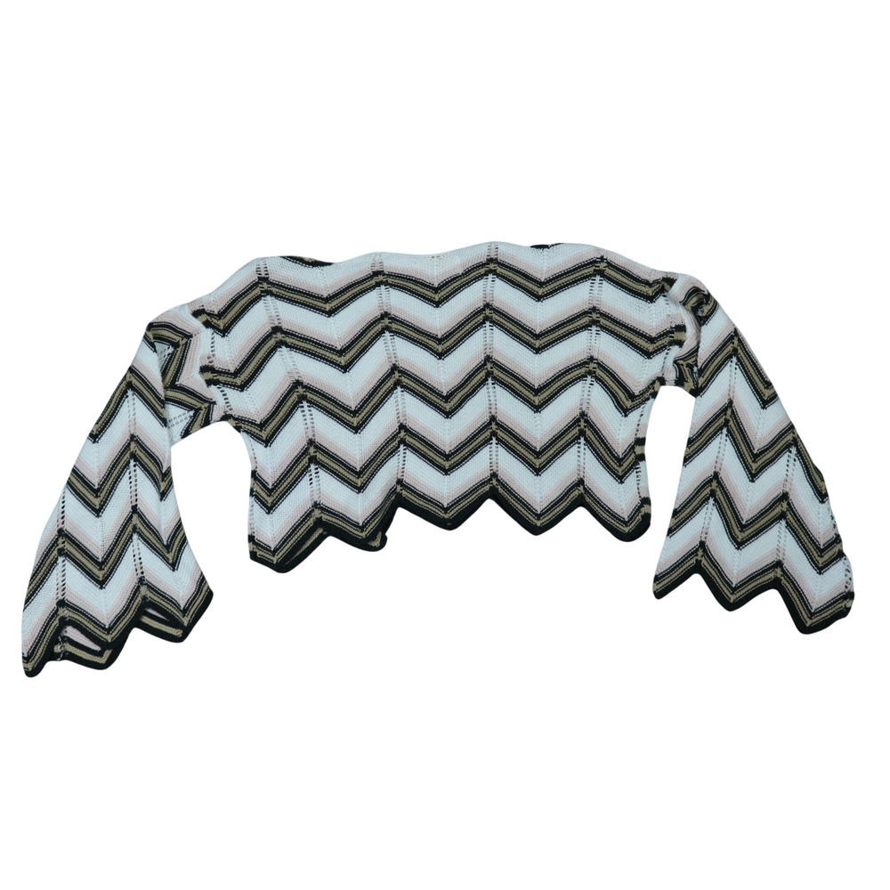Francesca's Audrey Parks Sweater Multicolor Sz XS Chevron Knit Bell Sleeve Crop - Picture 2 of 9